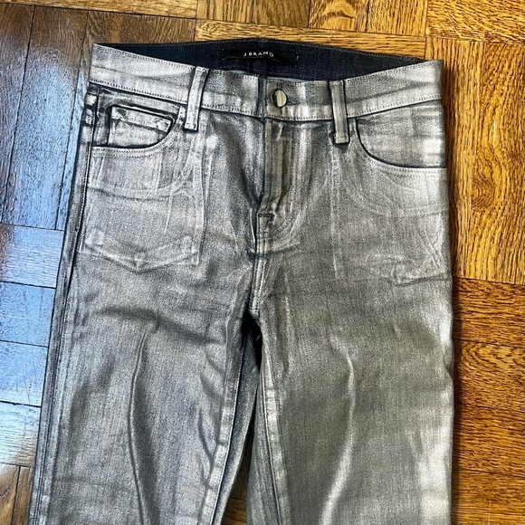 Selena Crop Silver Metallic Foiled Chrome Jeans - Picture 5 of 9